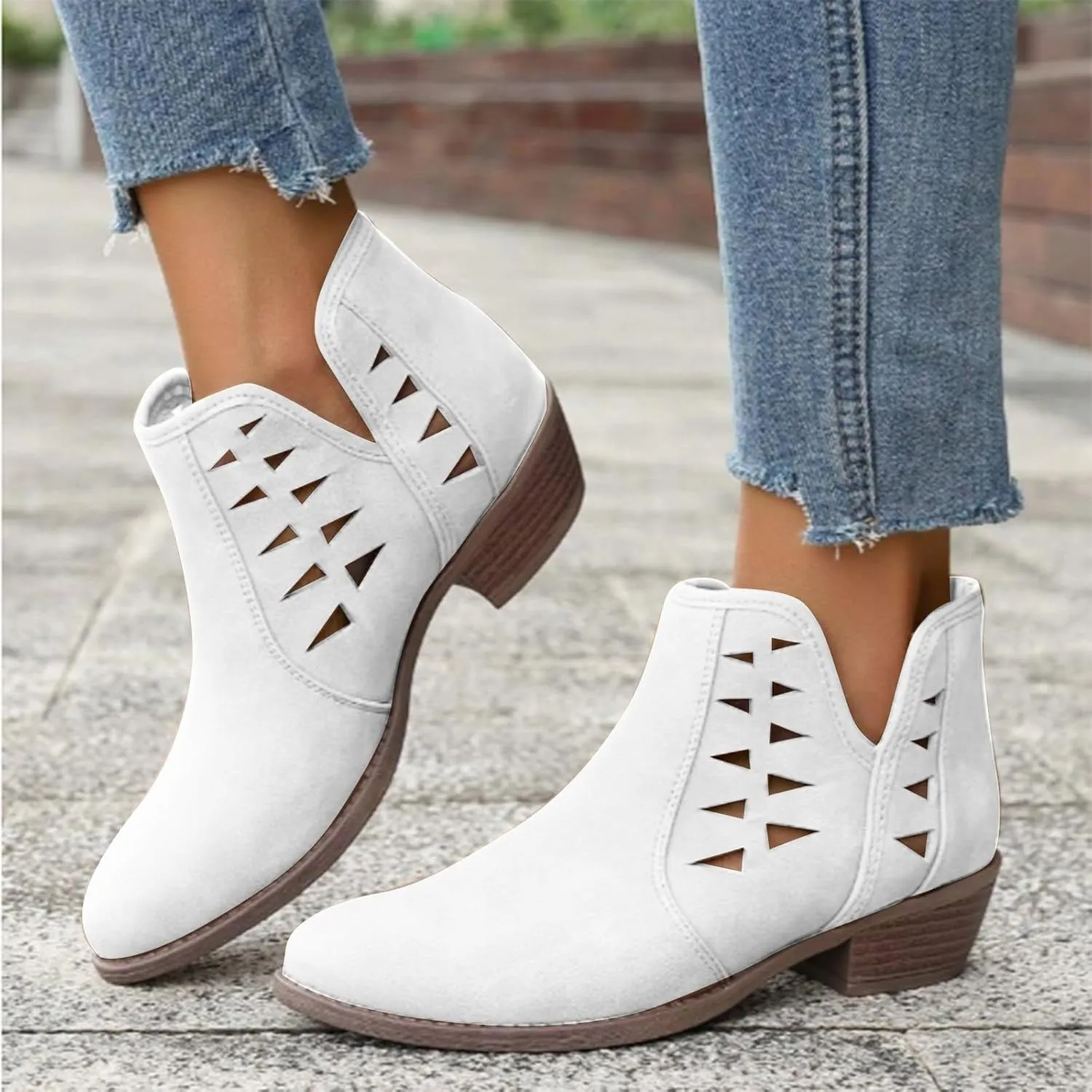 Women's Ankle Boots CasualComfortable Women Ankle Boots Women's Round Toe Suede Stacked Heel Western Ankle Bootie