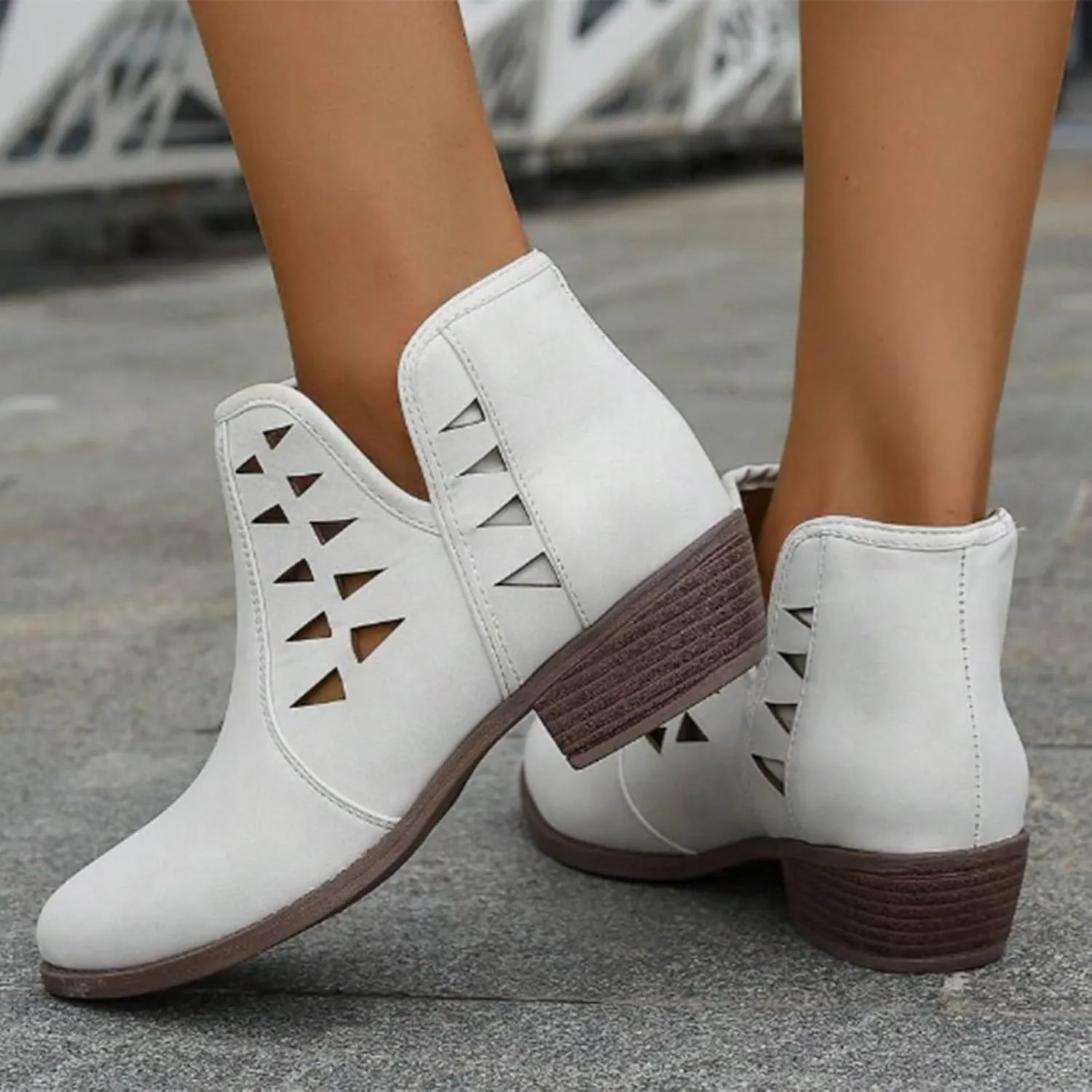 Women's Ankle Boots CasualComfortable Women Ankle Boots Women's Round Toe Suede Stacked Heel Western Ankle Bootie
