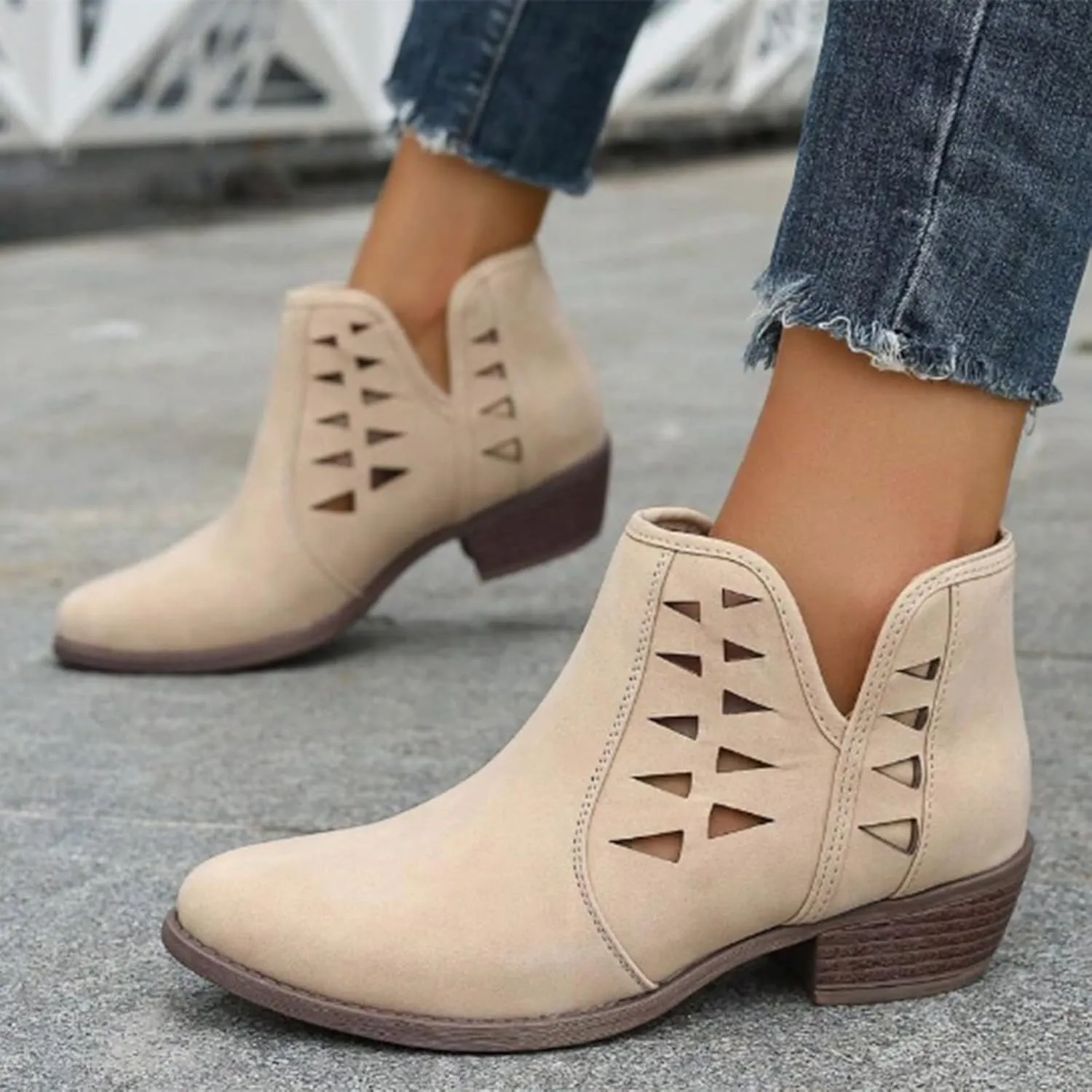 Women's Ankle Boots CasualComfortable Women Ankle Boots Women's Round Toe Suede Stacked Heel Western Ankle Bootie
