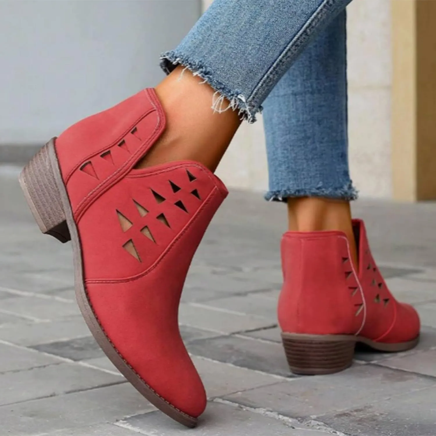 Women's Ankle Boots CasualComfortable Women Ankle Boots Women's Round Toe Suede Stacked Heel Western Ankle Bootie