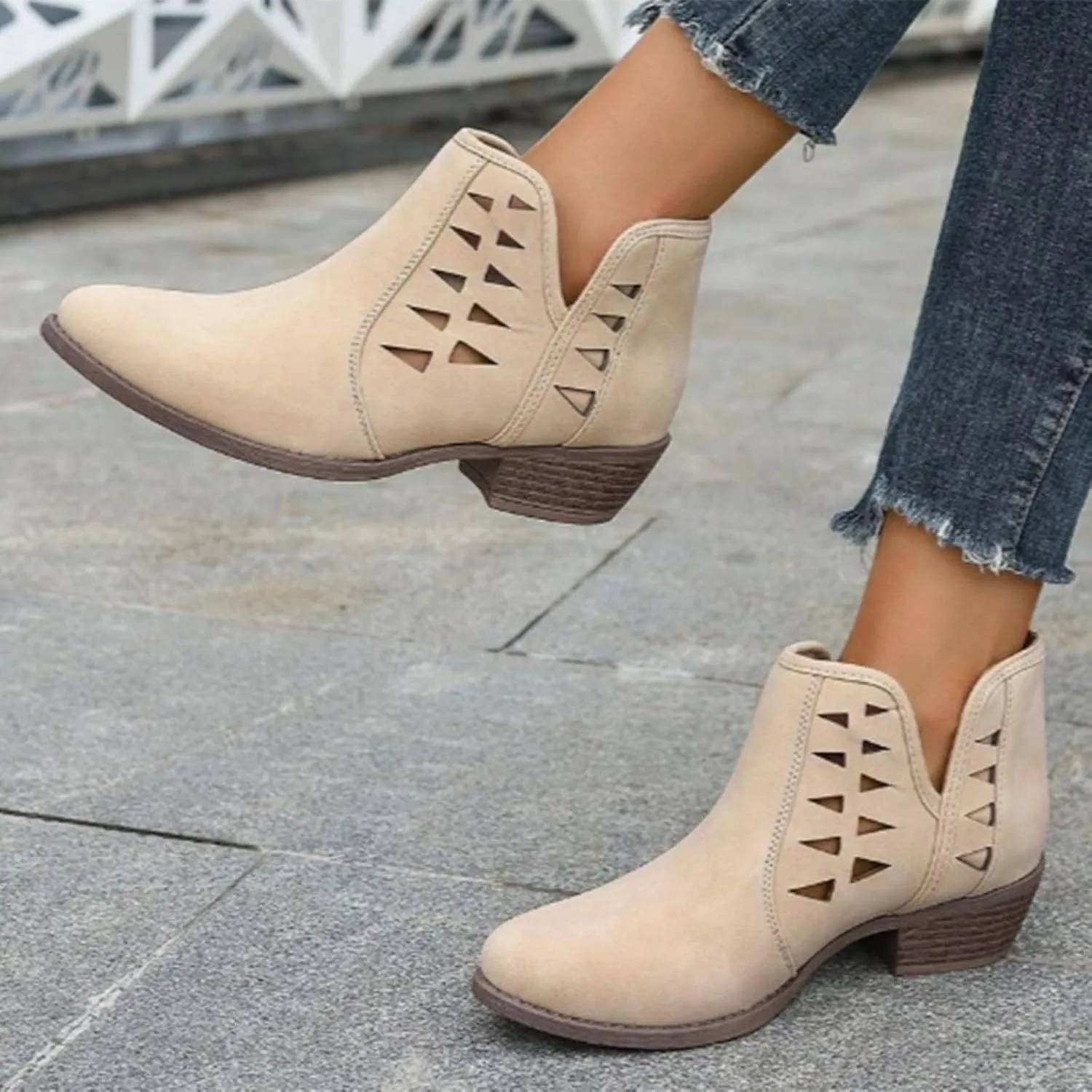 Women's Ankle Boots CasualComfortable Women Ankle Boots Women's Round Toe Suede Stacked Heel Western Ankle Bootie