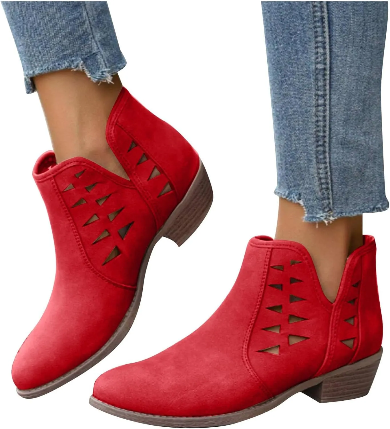 Women's Ankle Boots CasualComfortable Women Ankle Boots Women's Round Toe Suede Stacked Heel Western Ankle Bootie