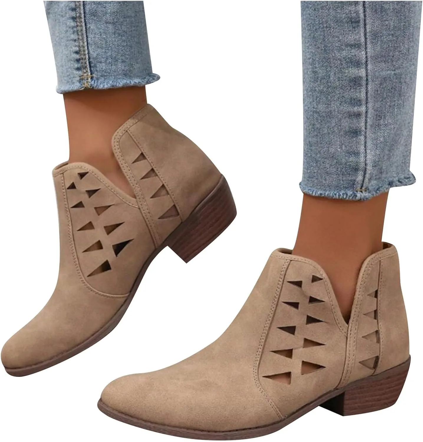 Women's Ankle Boots CasualComfortable Women Ankle Boots Women's Round Toe Suede Stacked Heel Western Ankle Bootie