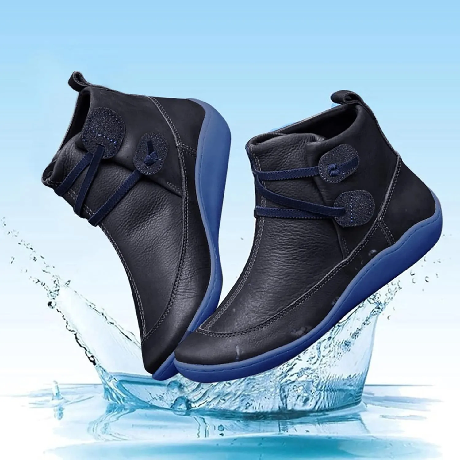 Women's Ankle Boots Vintage Leather Ankle Boots Arch Support Ankle Booties Casual Flat Heel Comfy Short Boots