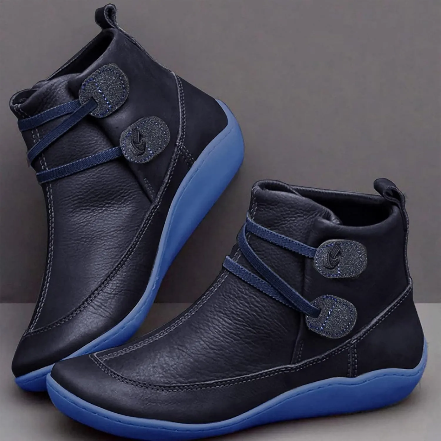 Women's Ankle Boots Vintage Leather Ankle Boots Arch Support Ankle Booties Casual Flat Heel Comfy Short Boots
