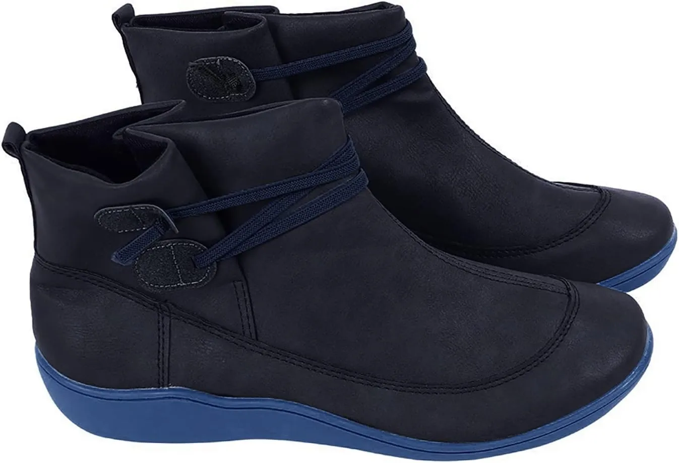 Women's Ankle Boots Vintage Leather Ankle Boots Arch Support Ankle Booties Casual Flat Heel Comfy Short Boots