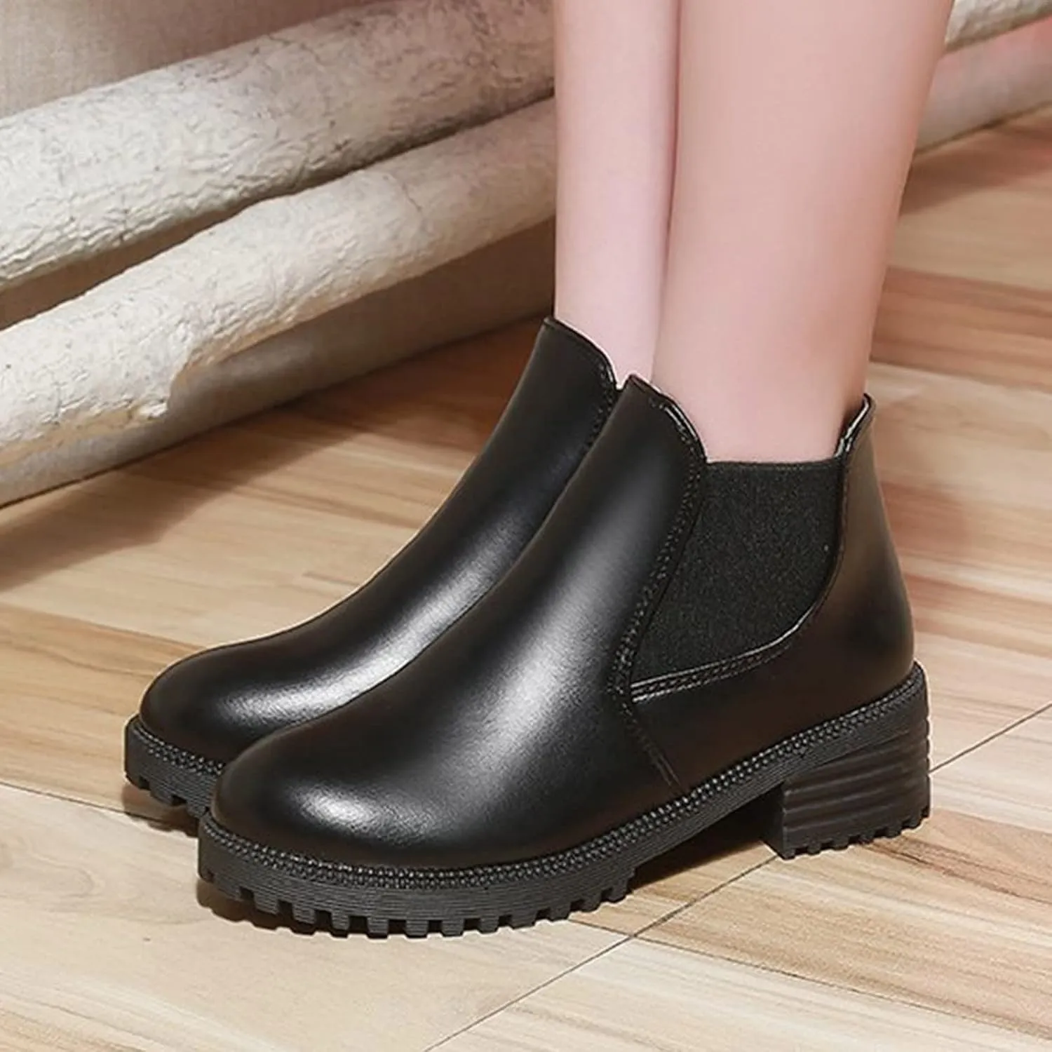 Womens Ankle Boots Women Booties Low Heel Womens Cowgirl Boots Square Toe Dress Shoes for Women Closed Back Lightweight Breathable Lug Sole Low Heel Chelsea Fashion