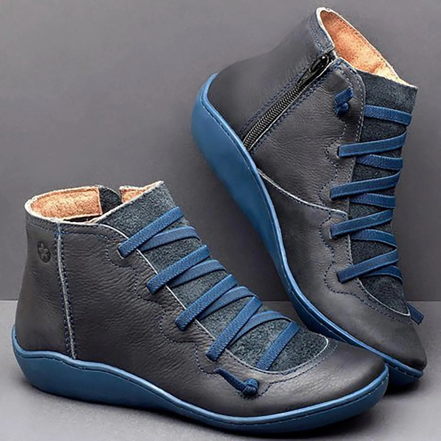 Women's Arch Support Ankle Boots Low Heel Flat Boots Women Vintage Casual Short Boots Fall Fashion Shoes 2024