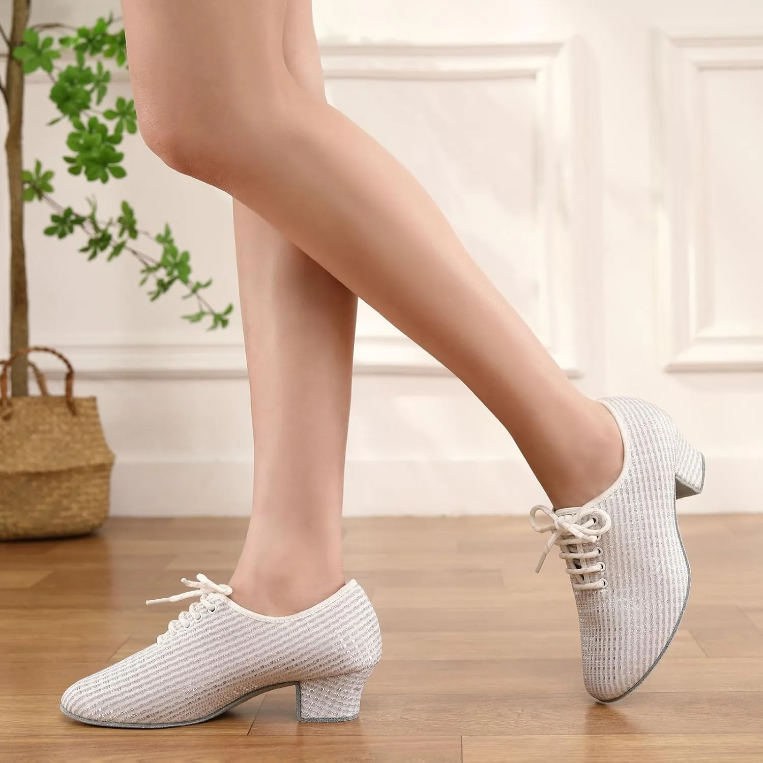 Women's Ballroom Dance Shoes Lace up Closed Toe Low Heel Professional Latin Tango Teaching Practice Dance Shoes,Model LHD-301