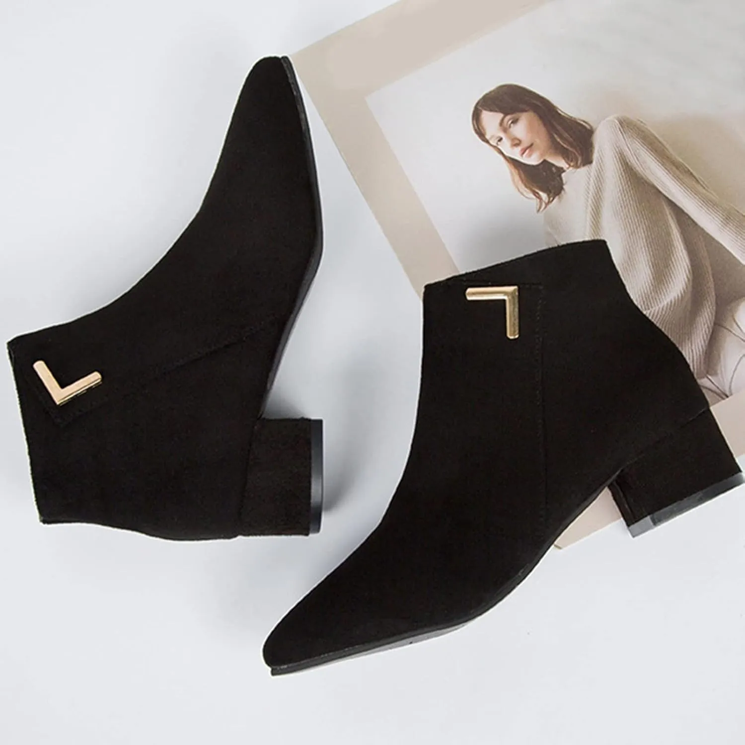 Womens Black Ankle Boots Country Boots Womens Work Boot Lady Boots for Women On Womens Flat Black Ankle Boots Ankle Bootie for Women Low Heel