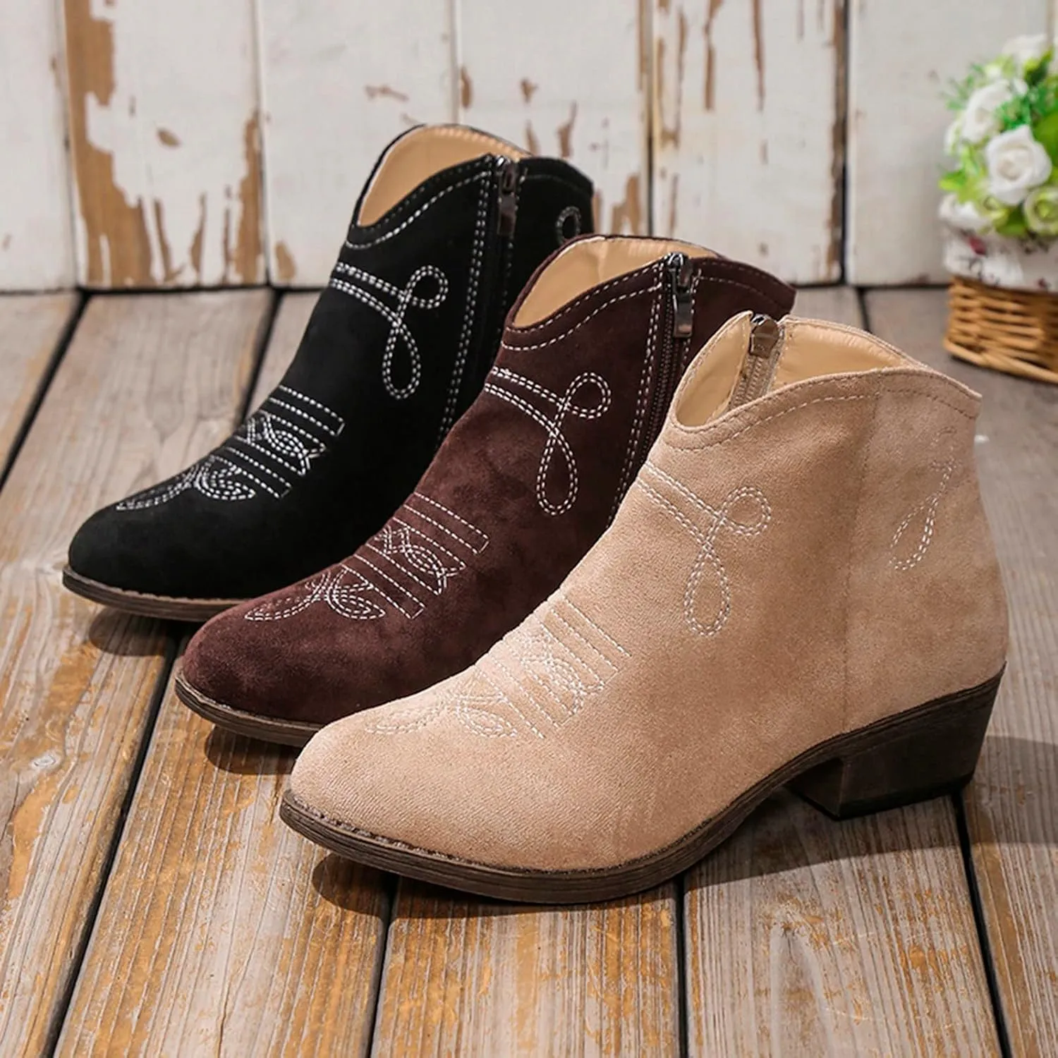 Womens Booties Ankle Booties for Women 2024 with Heel Womans Work Boots Platform Bootie Ankle Boot Soft Sole Fashion Closed Pointed Toe Low Block Heel Zip Up