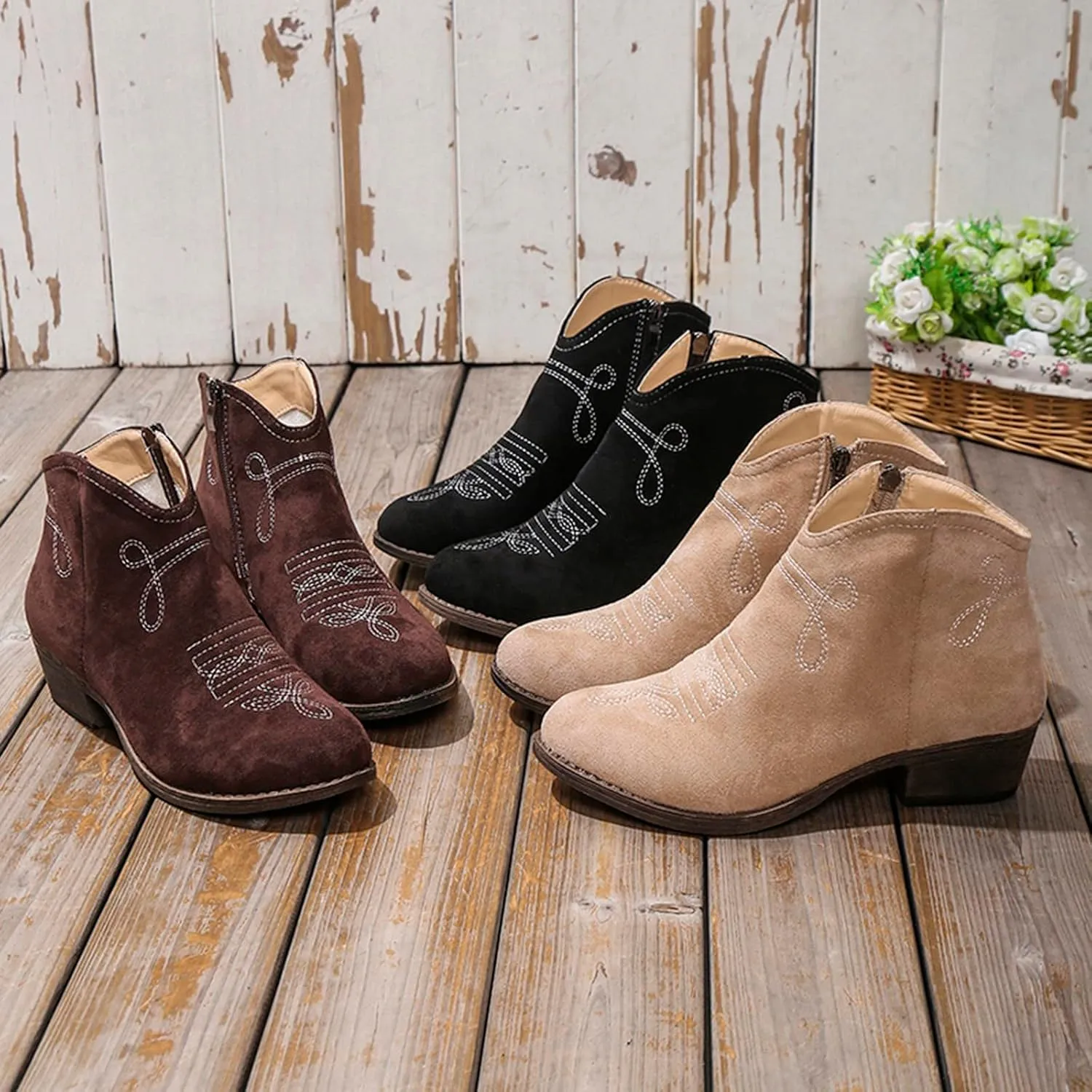 Womens Booties Ankle Booties for Women 2024 with Heel Womans Work Boots Platform Bootie Ankle Boot Soft Sole Fashion Closed Pointed Toe Low Block Heel Zip Up