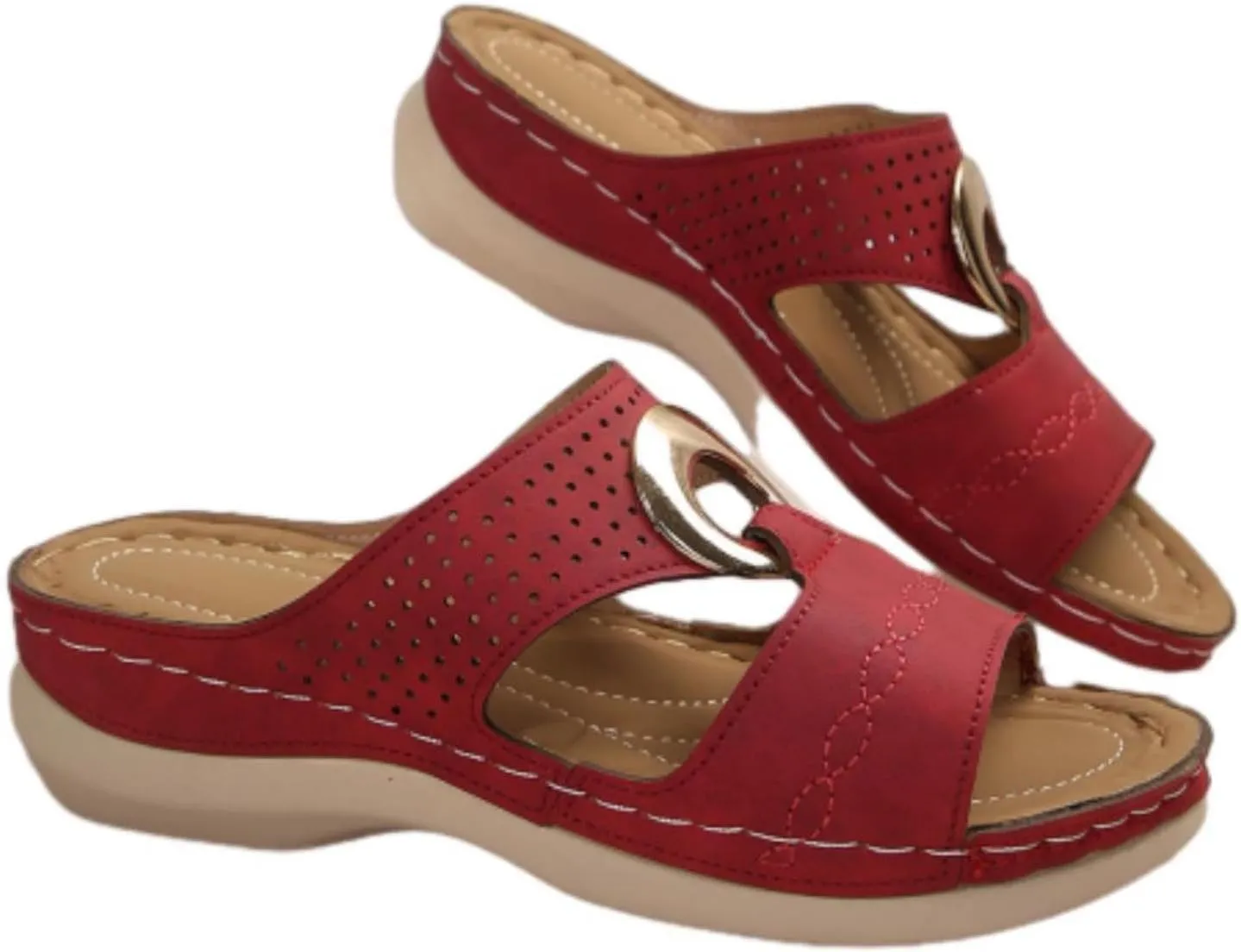 Women's Classic Leather Sandals Lightweight Flat Sandals Cute Hollow Out Flower One Stirrup Casual Walking Slippers, 4