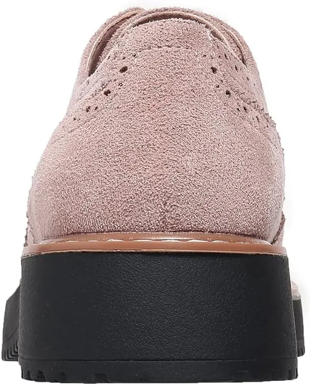 Women's Classic Oxfords Chunky Platform Lace-Up Round Toe Penny Oxfords Shoes Non-Slip Comfort Work Loafers