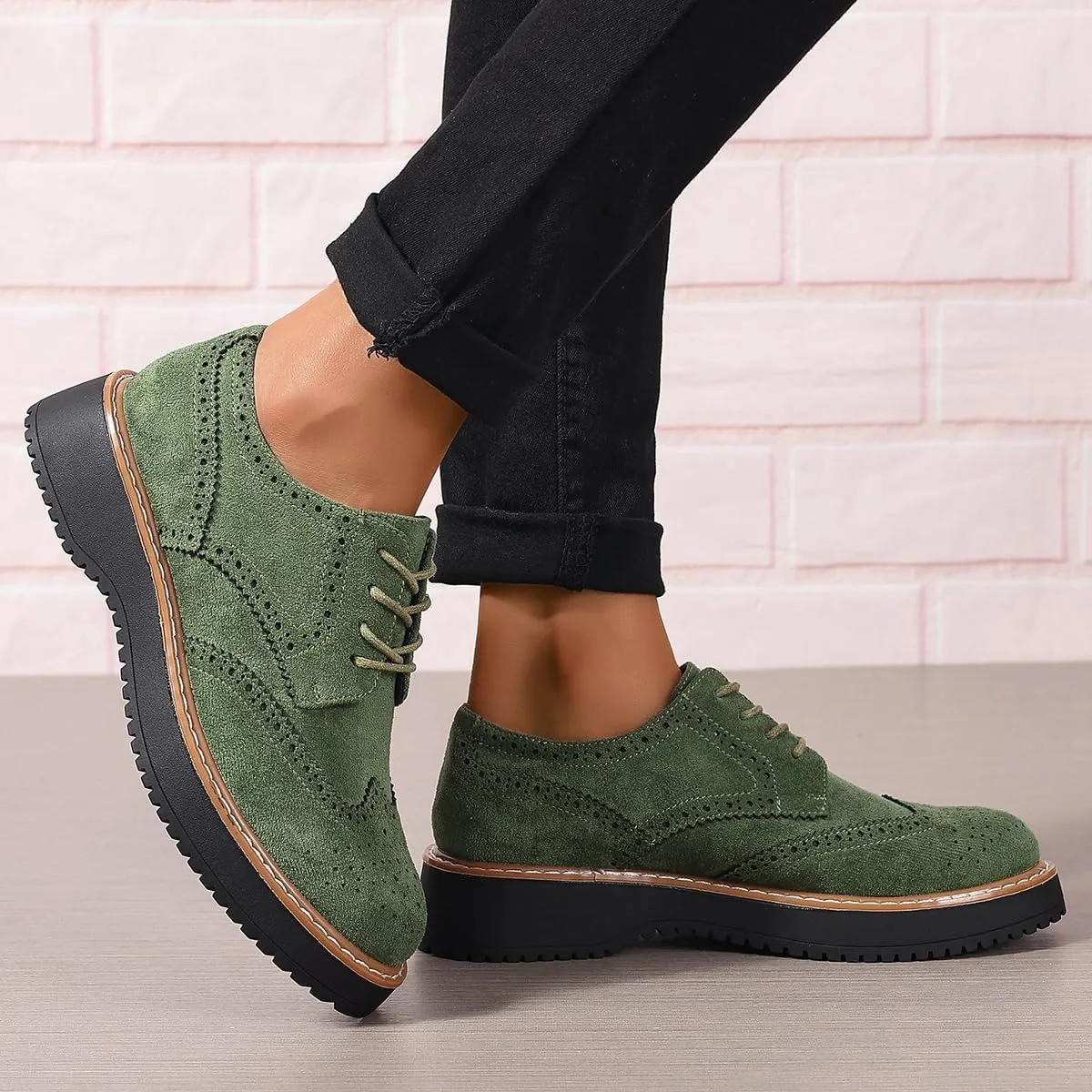 Women's Classic Oxfords Chunky Platform Lace-Up Round Toe Penny Oxfords Shoes Non-Slip Comfort Work Loafers