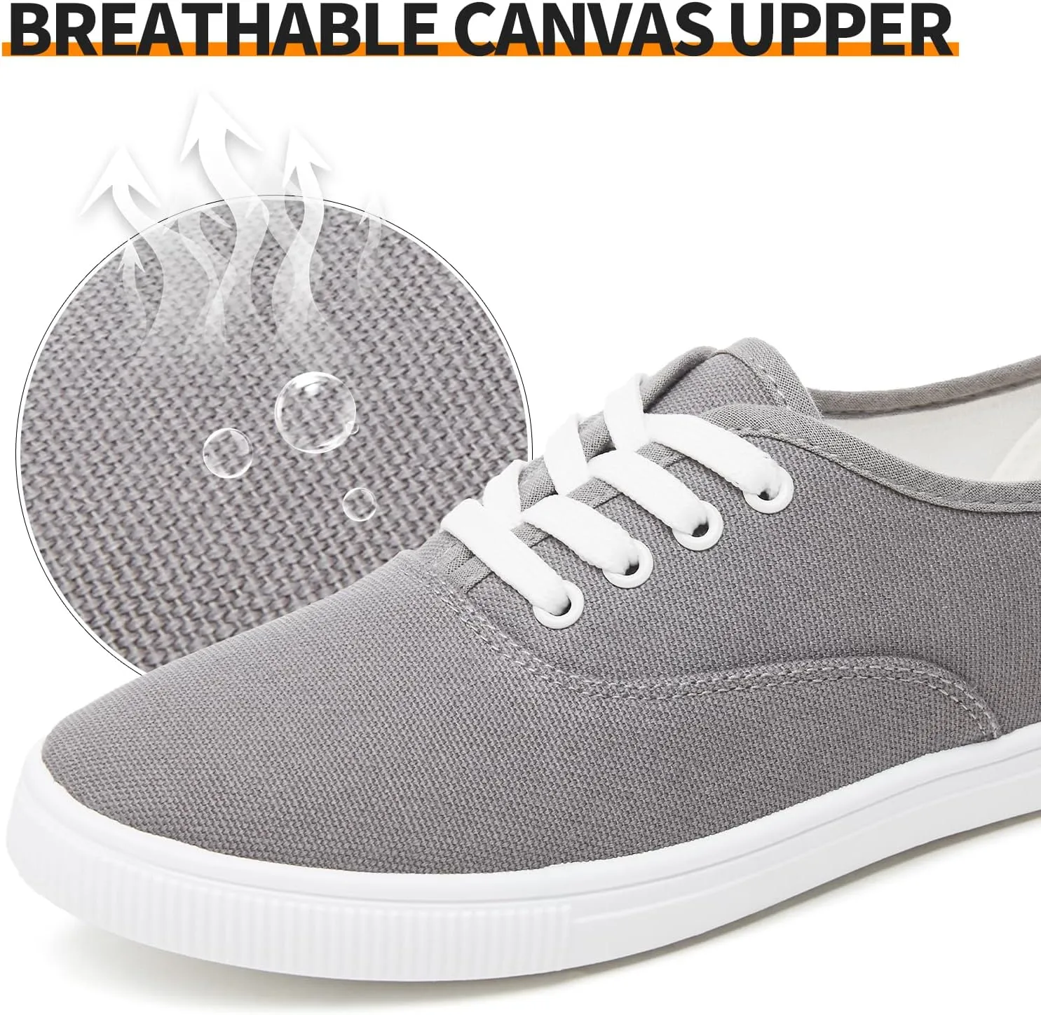 Womens Classic White Sneakers,Low Top White Canvas Shoes,Lightweight Casual Canvas Sneakers