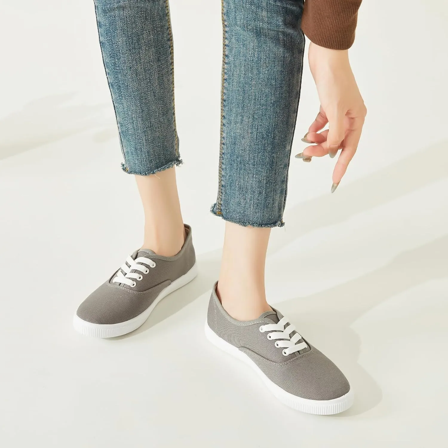 Womens Classic White Sneakers,Low Top White Canvas Shoes,Lightweight Casual Canvas Sneakers