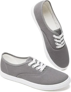 Womens Classic White Sneakers,Low Top White Canvas Shoes,Lightweight Casual Canvas Sneakers
