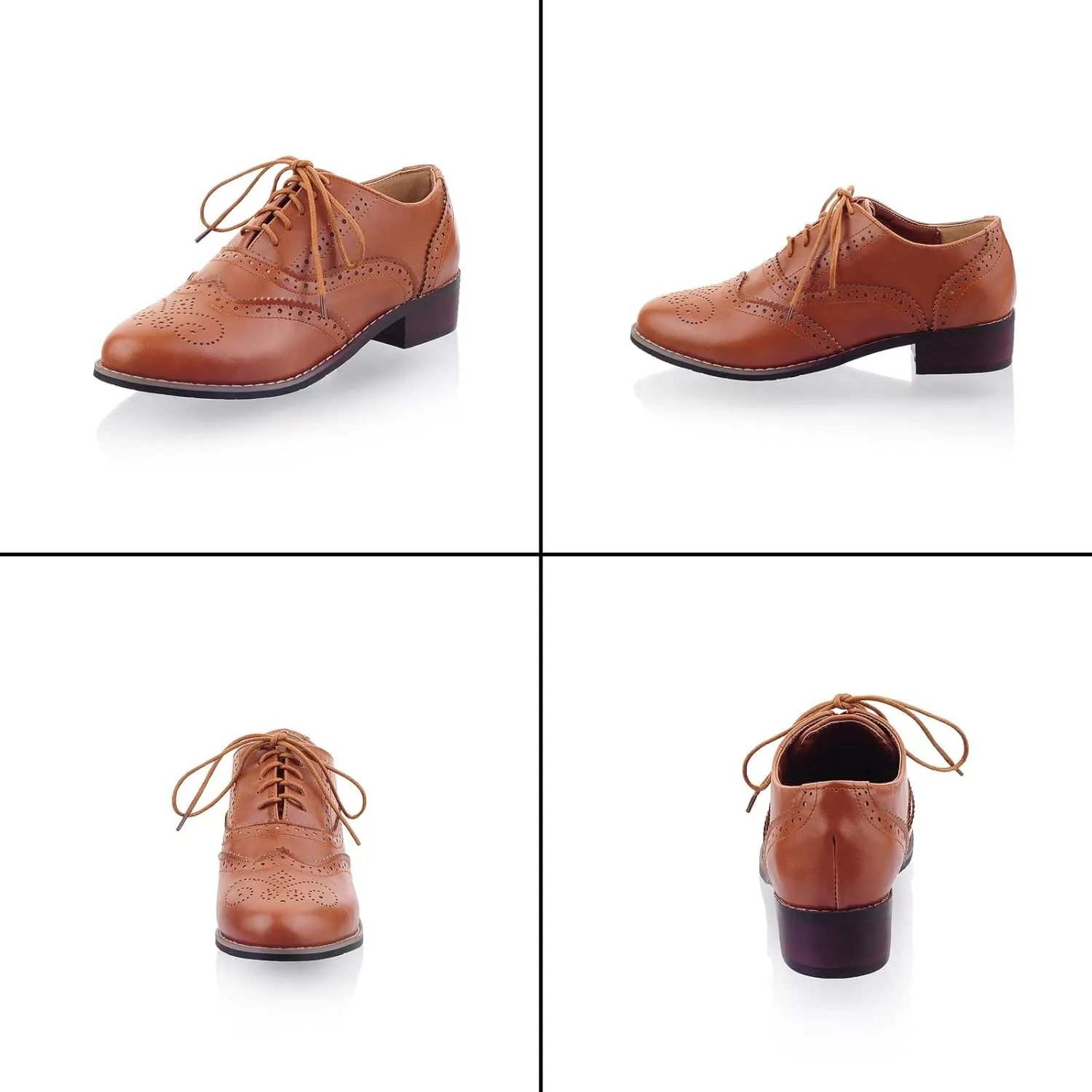 Women's Color Block Brogue Oxford Shoes Classic Business Lace Up Low Top Wingtip Derby Shoes Comfortable Non Slip Oxford Dress Shoes