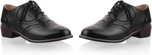 Women's Color Block Brogue Oxford Shoes Classic Business Lace Up Low Top Wingtip Derby Shoes Comfortable Non Slip Oxford Dress Shoes