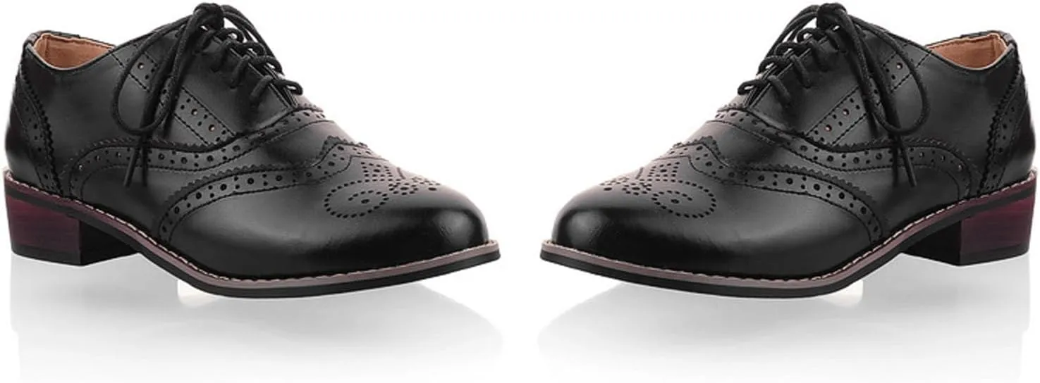 Women's Color Block Brogue Oxford Shoes Classic Business Lace Up Low Top Wingtip Derby Shoes Comfortable Non Slip Oxford Dress Shoes
