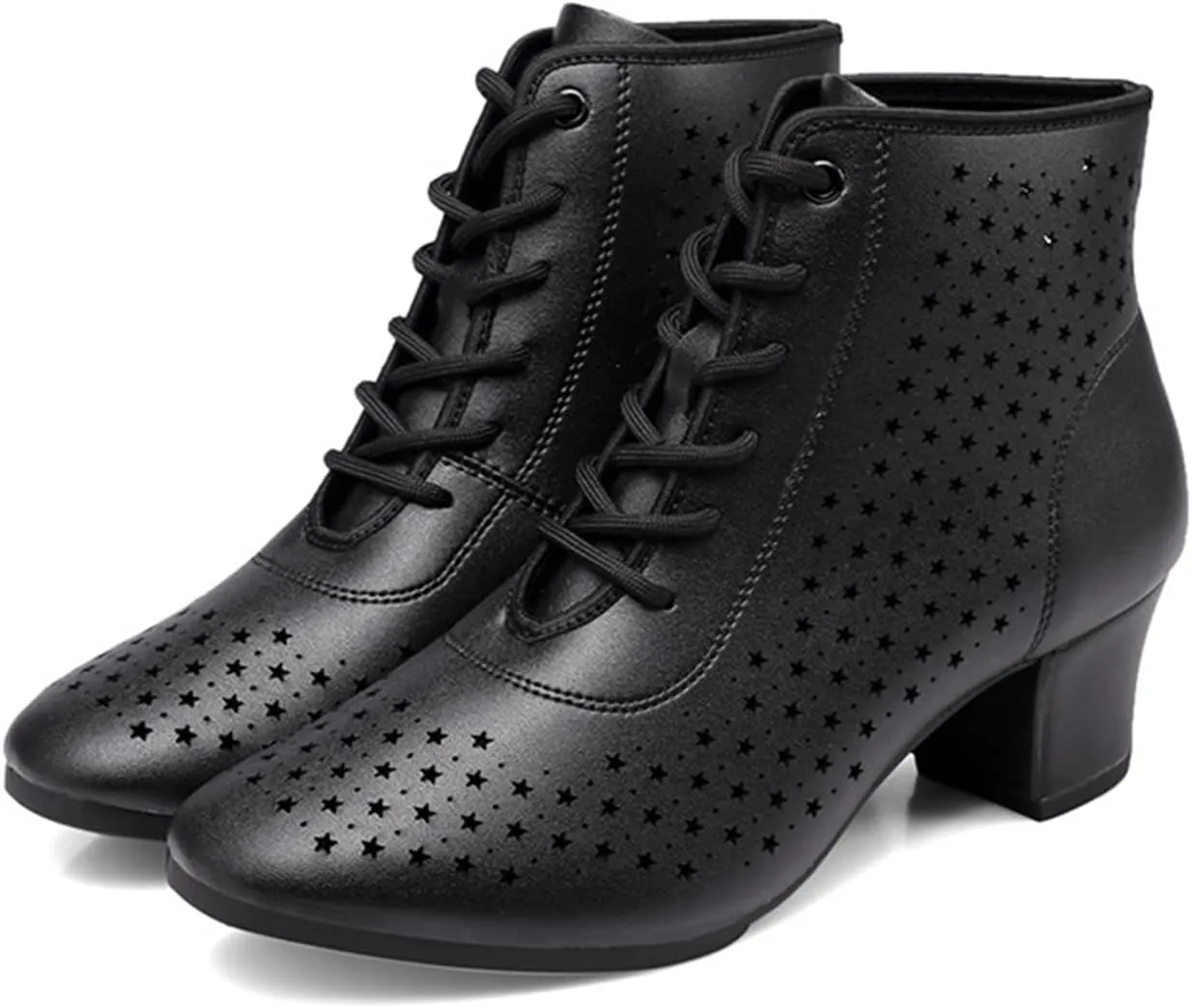 Women's Dance Shoes Leather Breathable Rubber Sole Non-Slip Ballroom Dance Pratice Shoes Training Performance Party Dance Shoes (Color : Black-5CM/1.96In, Size : 6.5)