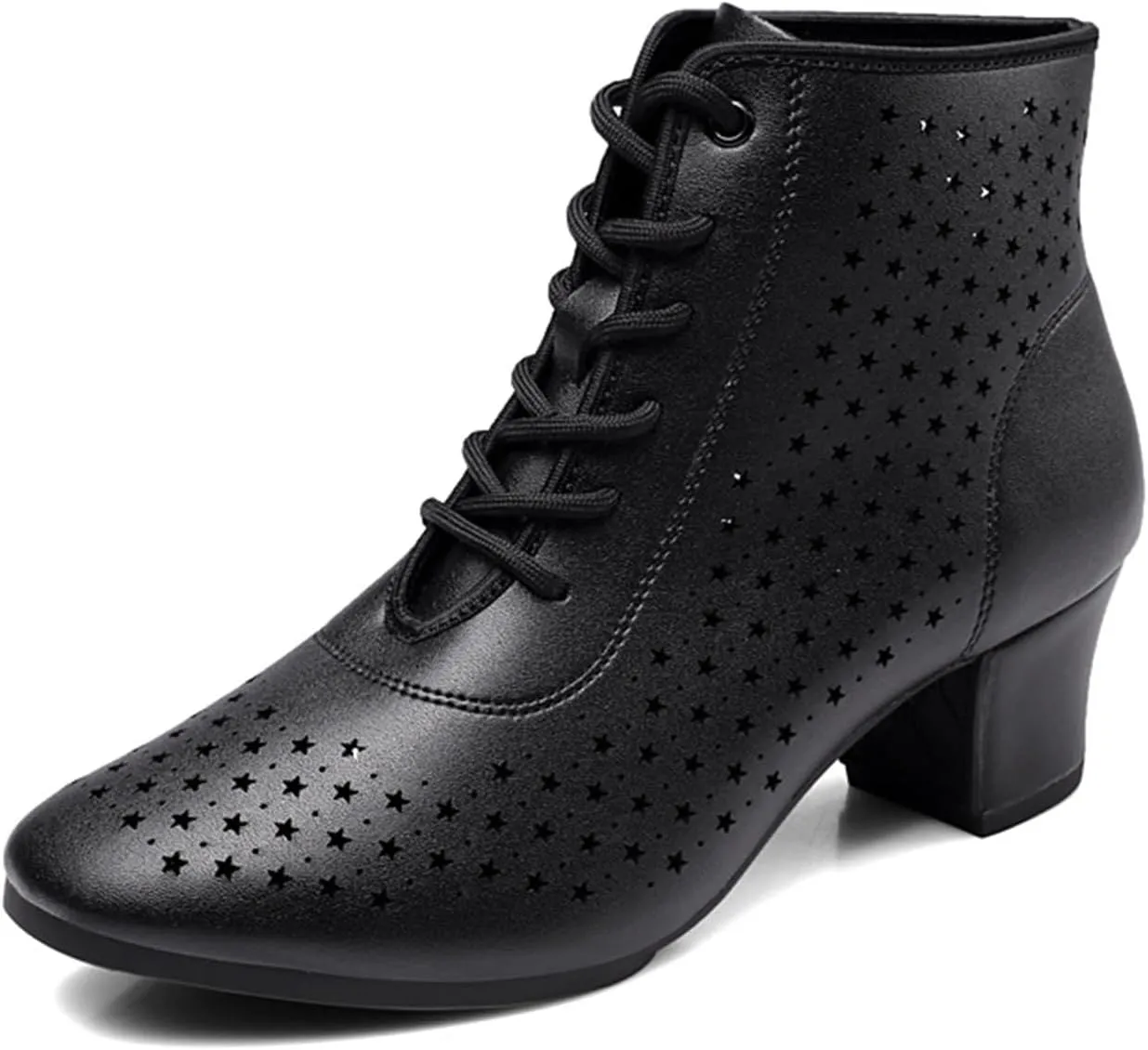 Women's Dance Shoes Leather Breathable Rubber Sole Non-Slip Ballroom Dance Pratice Shoes Training Performance Party Dance Shoes (Color : Black-5CM/1.96In, Size : 6.5)