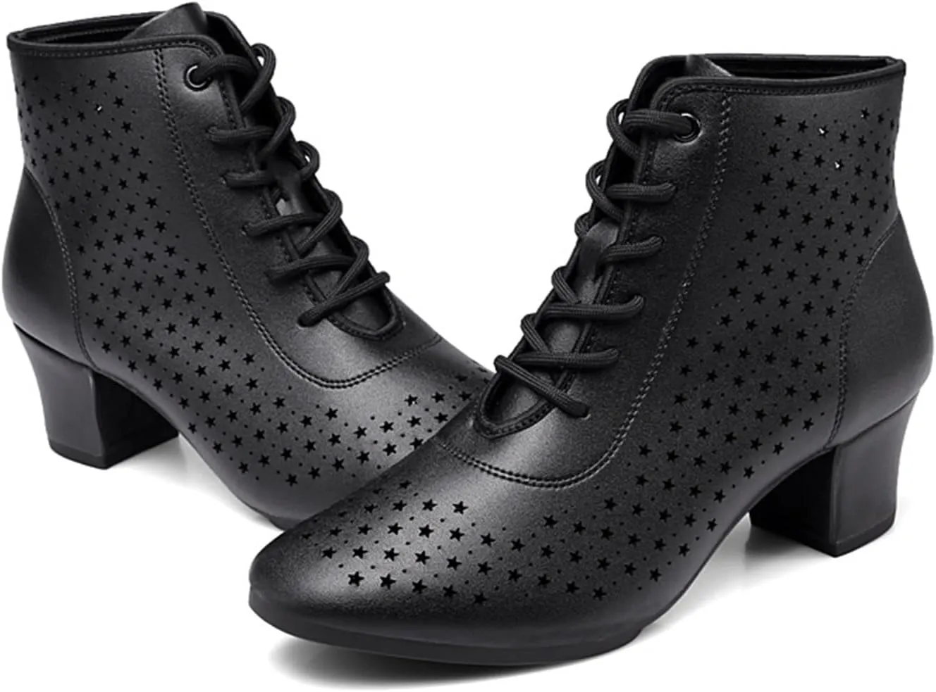 Women's Dance Shoes Leather Breathable Rubber Sole Non-Slip Ballroom Dance Pratice Shoes Training Performance Party Dance Shoes (Color : Black-5CM/1.96In, Size : 6.5)