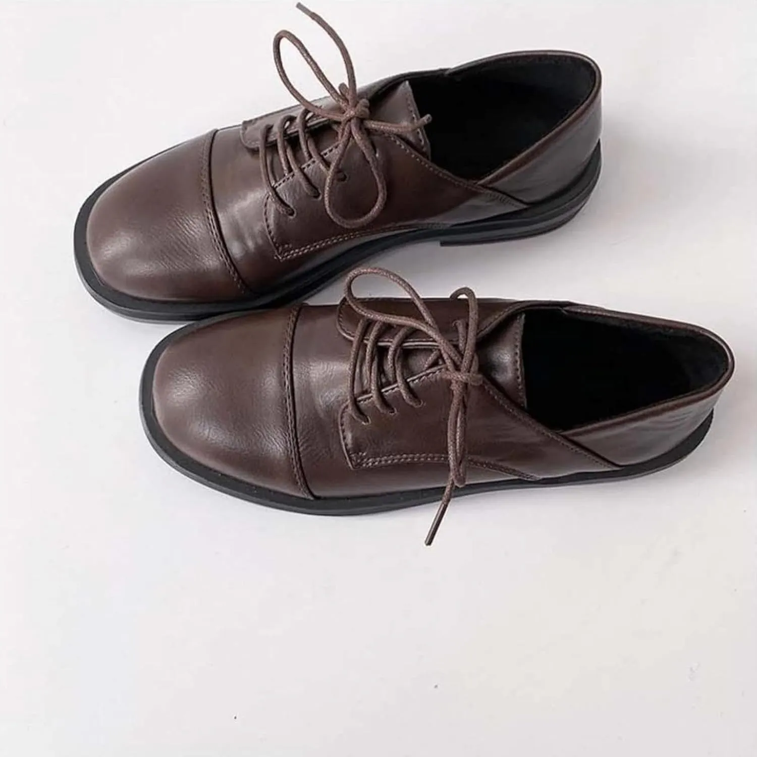 Women's Lace up Flat Shoes, Cute Round Toe Student Shoes, Oxford Girl's Lightweight Uniform Flat Shoes