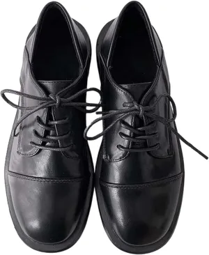 Women's Lace up Flat Shoes, Cute Round Toe Student Shoes, Oxford Girl's Lightweight Uniform Flat Shoes