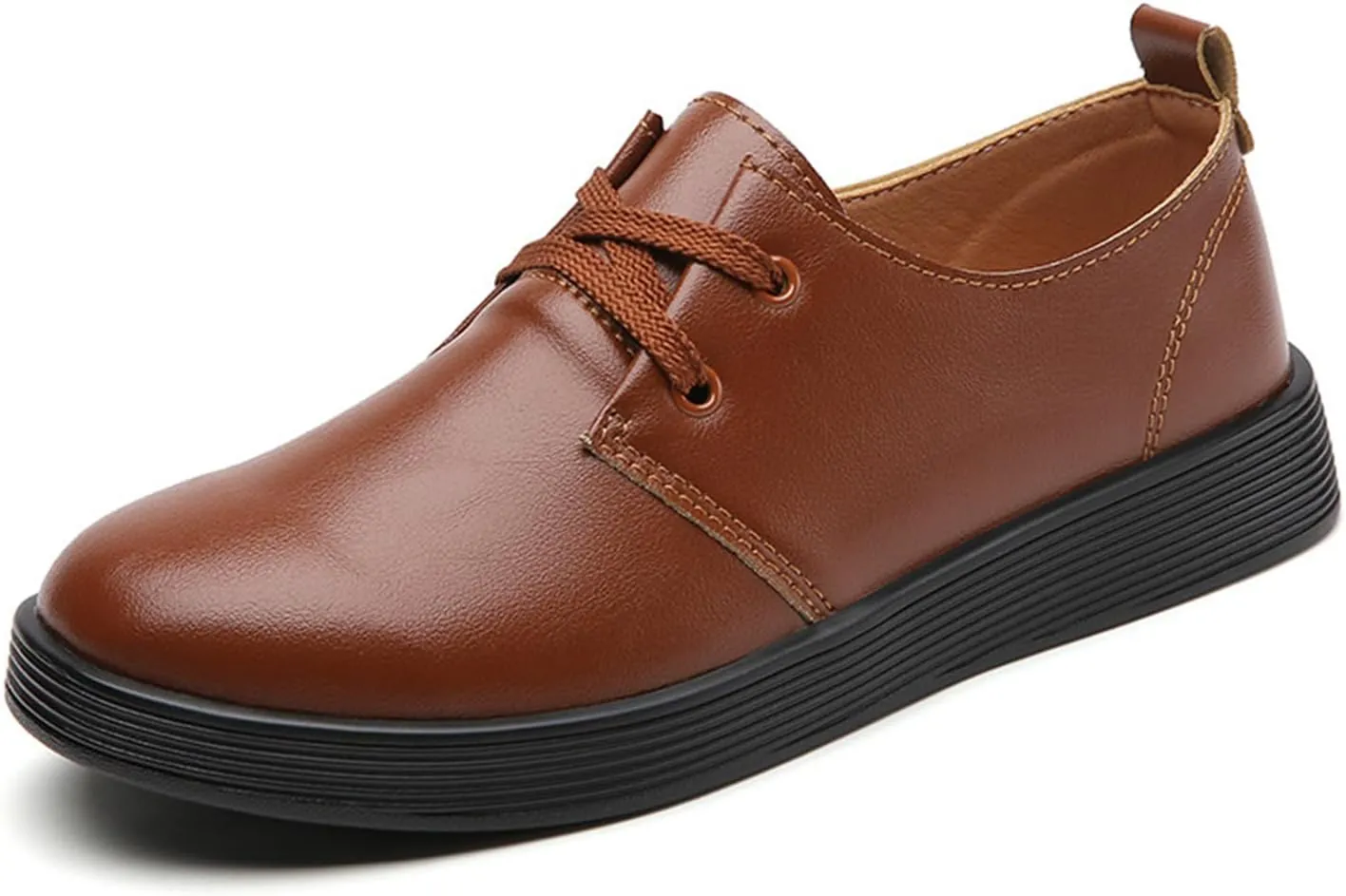 Women's Leather Casual Flat Oxford Shoes Comfort Round Toe Non Slip Breathable Lace Up Dress Shoes for Work Dating Shopping