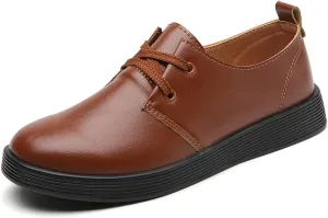 Women's Leather Casual Flat Oxford Shoes Comfort Round Toe Non Slip Breathable Lace Up Dress Shoes for Work Dating Shopping