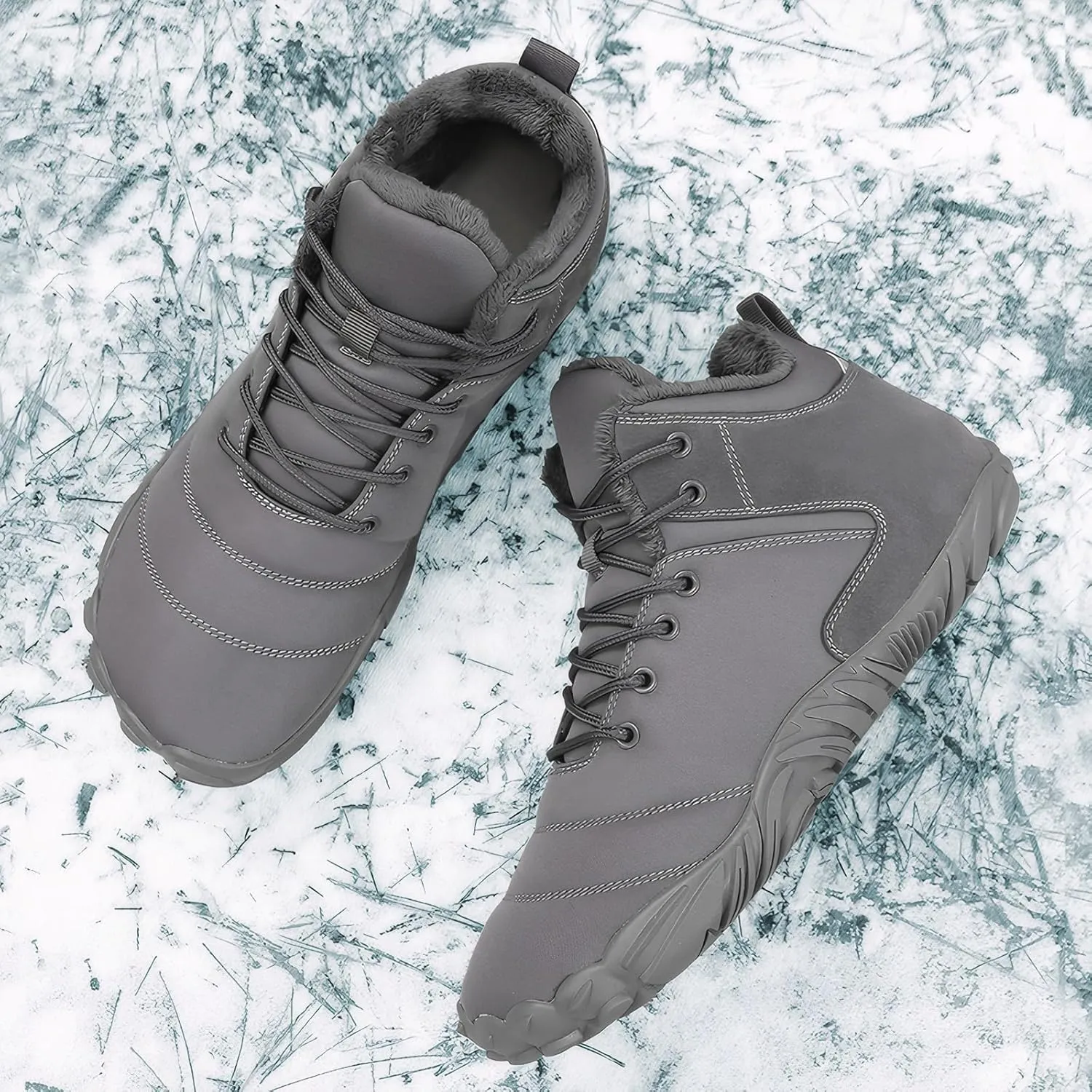 Women's Men's Winter Barefoot Shoes Warm Fur Lined Hiking Footwear Water-Resistant Snow Boots for Outdoor Hiking Cycling Camping