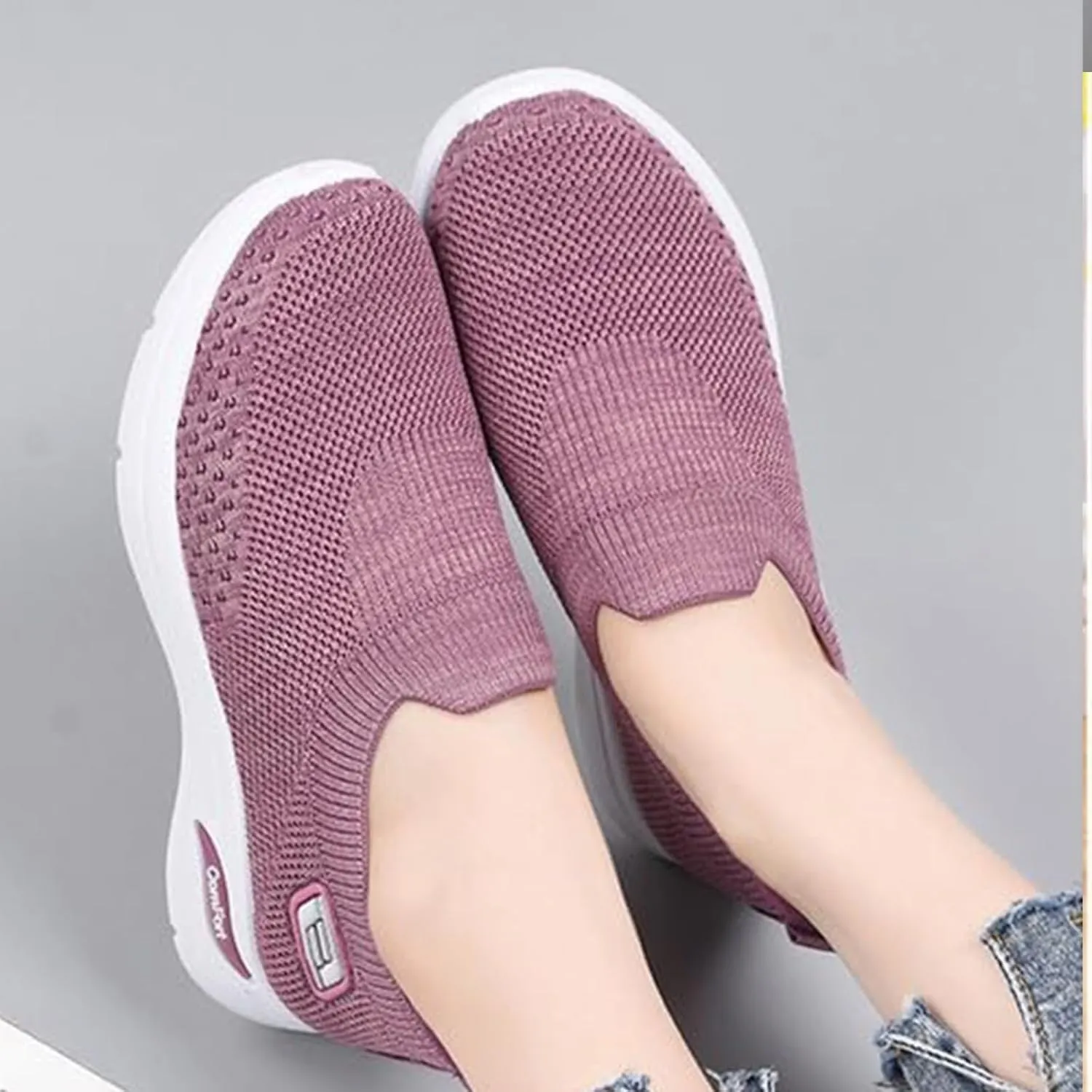 Women's Orthopedic Sneakers Breathable with Arch Support Slip on Mesh Knitted Flying Woven Low Top Work Walking Shoes Lightweight Wide Width Soft Sole Arch Support Non-Slip Casual Shoes