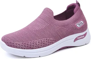 Women's Orthopedic Sneakers Breathable with Arch Support Slip on Mesh Knitted Flying Woven Low Top Work Walking Shoes Lightweight Wide Width Soft Sole Arch Support Non-Slip Casual Shoes