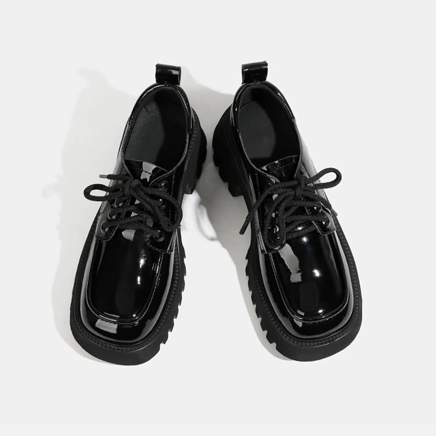 Women's Patent Leather Platform Oxford Shoes Classic Round Toe Lace Up Non-Slip Lug Sole Loafers for Business Office Dress Shoes