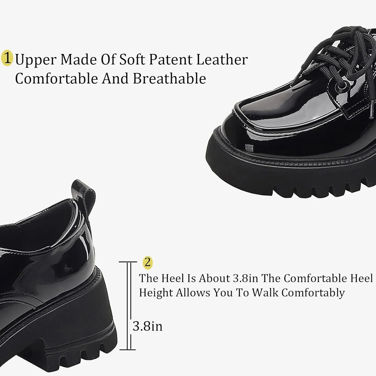 Women's Patent Leather Platform Oxford Shoes Classic Round Toe Lace Up Non-Slip Lug Sole Loafers for Business Office Dress Shoes