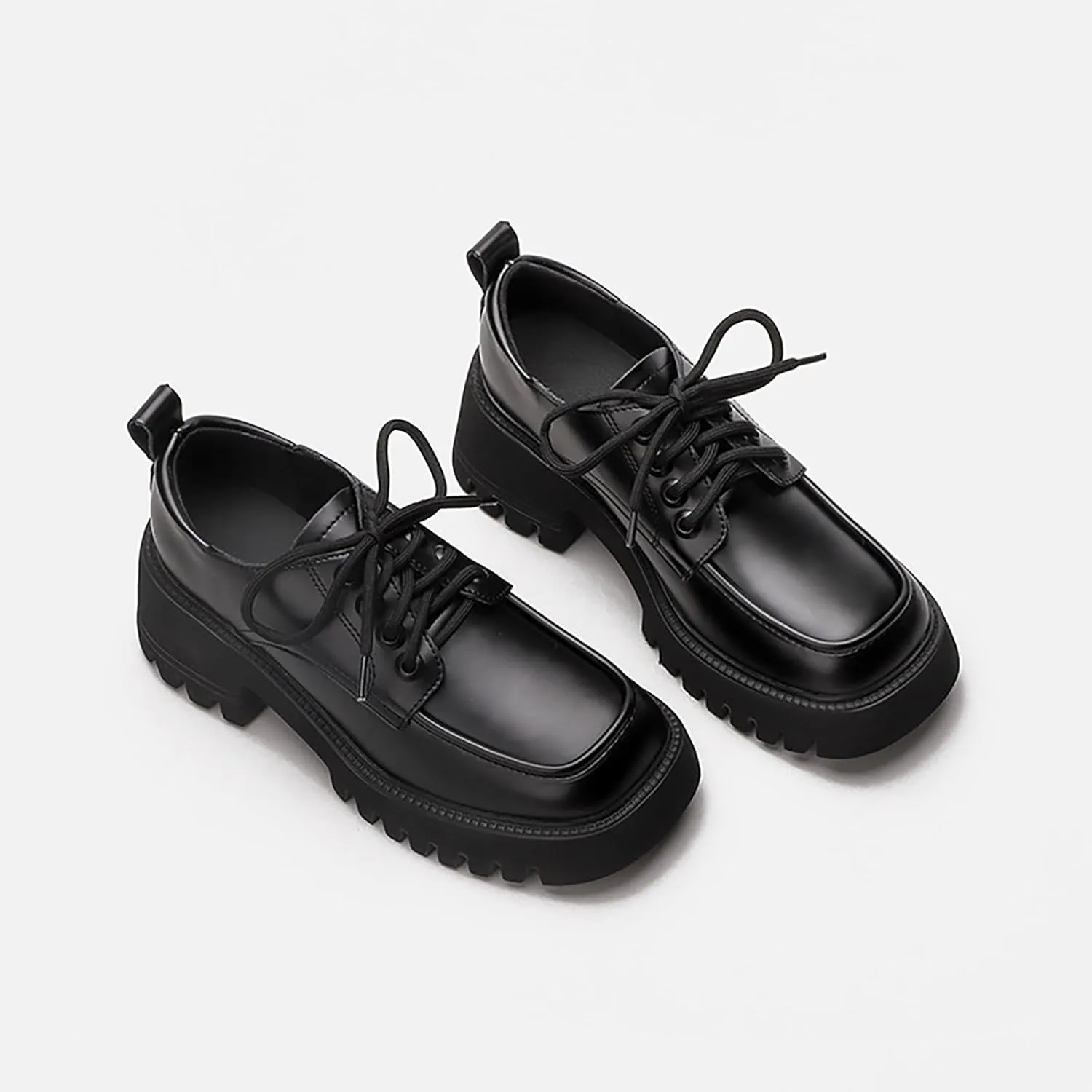 Women's Patent Leather Platform Oxford Shoes Classic Round Toe Lace Up Non-Slip Lug Sole Loafers for Business Office Dress Shoes