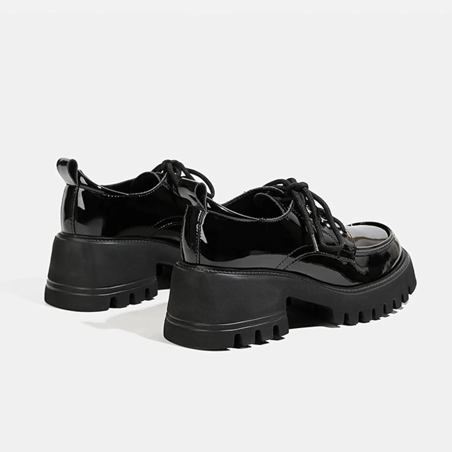 Women's Patent Leather Platform Oxford Shoes Classic Round Toe Lace Up Non-Slip Lug Sole Loafers for Business Office Dress Shoes