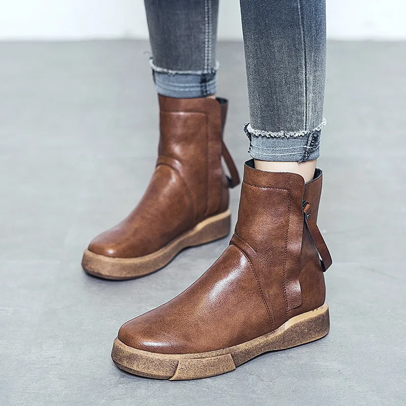 Women's platform zipper boots fur lining winter warm ankle boots