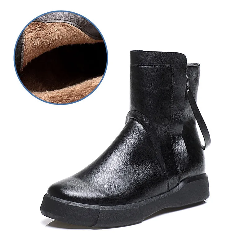 Women's platform zipper boots fur lining winter warm ankle boots