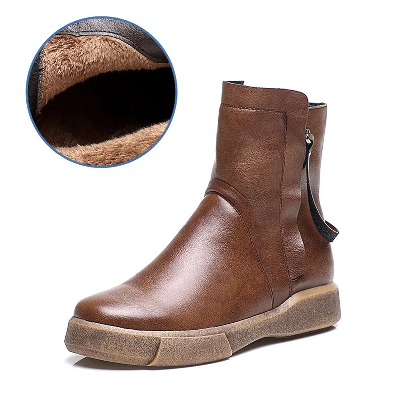Women's platform zipper boots fur lining winter warm ankle boots
