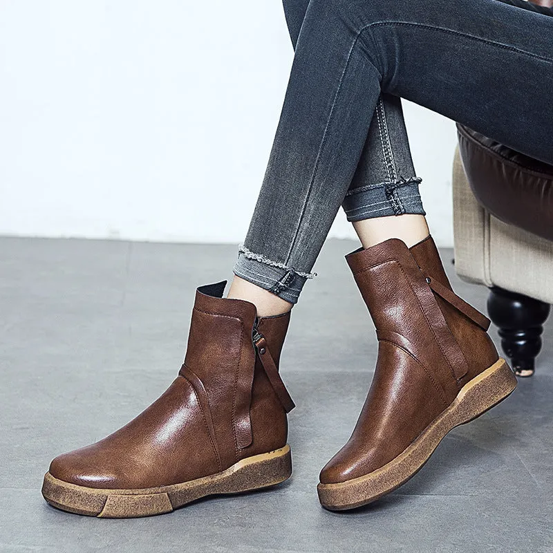 Women's platform zipper boots fur lining winter warm ankle boots