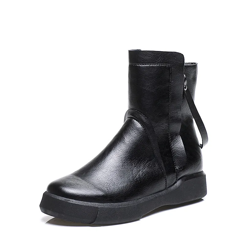 Women's platform zipper boots fur lining winter warm ankle boots