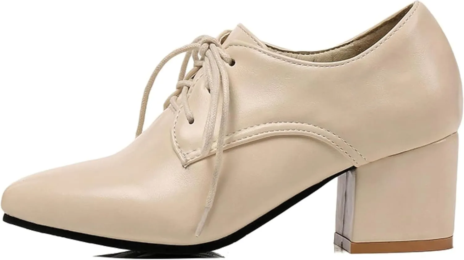 Women's Pointed High-Heeled Lace up Shoes, Block Heel Formal Office Shoes, Comfortable Dress Oxford Shoes