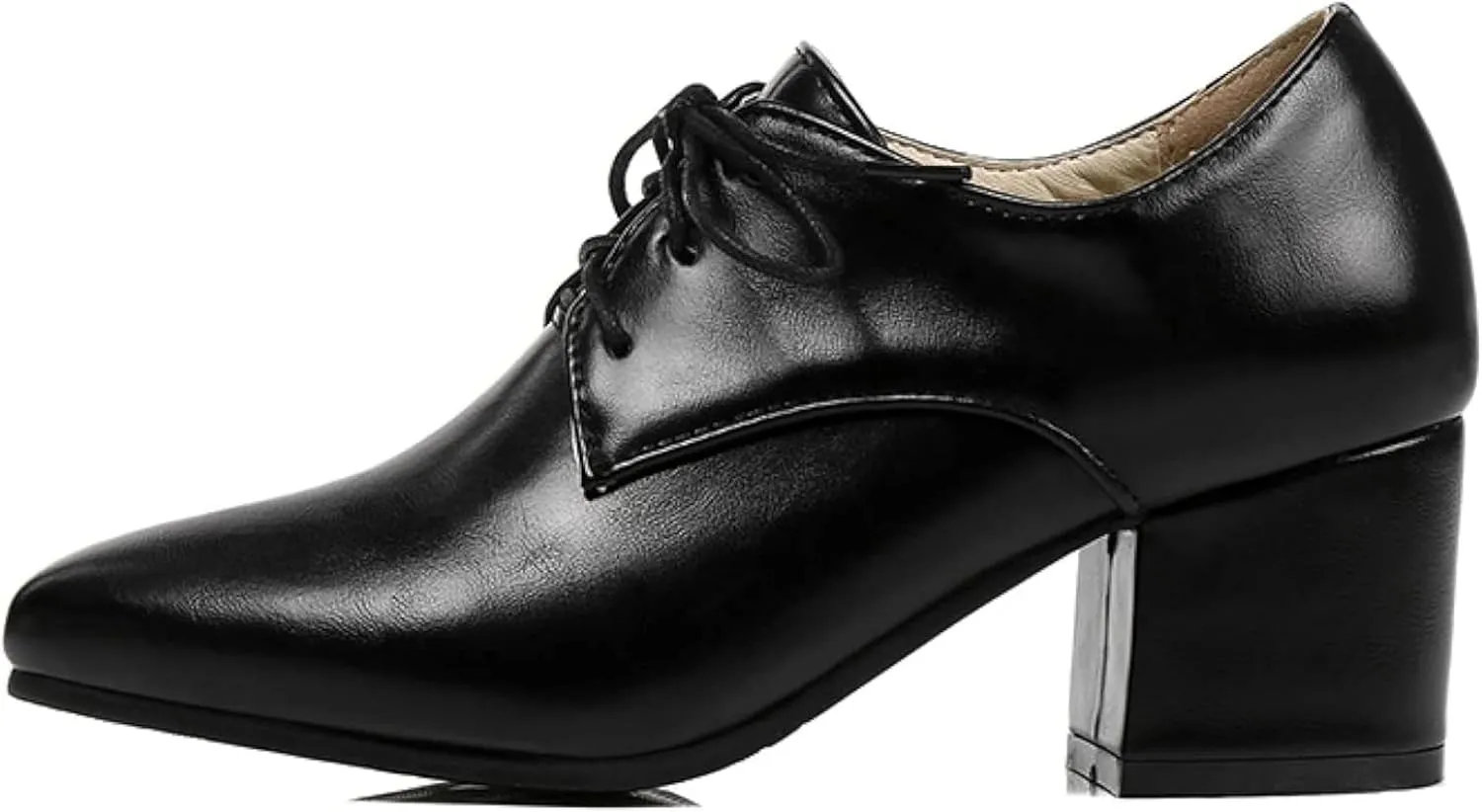 Women's Pointed High-Heeled Lace up Shoes, Block Heel Formal Office Shoes, Comfortable Dress Oxford Shoes