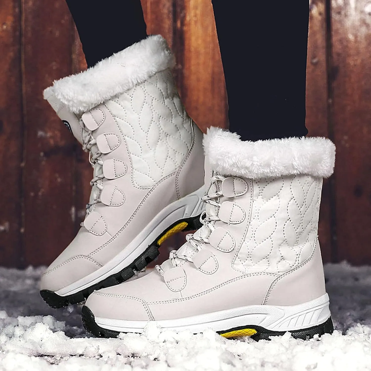 Womens Snow Boots Waterproof Winter Boots Anti-slip Warm Fur Booties Winter Warm Outdoor Ankle Boots Ladies Walking Hiking Booties