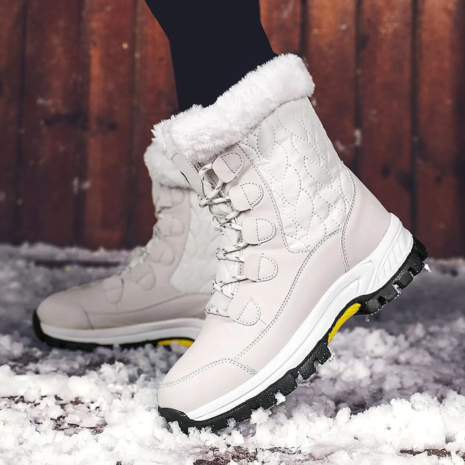 Womens Snow Boots Waterproof Winter Boots Anti-slip Warm Fur Booties Winter Warm Outdoor Ankle Boots Ladies Walking Hiking Booties