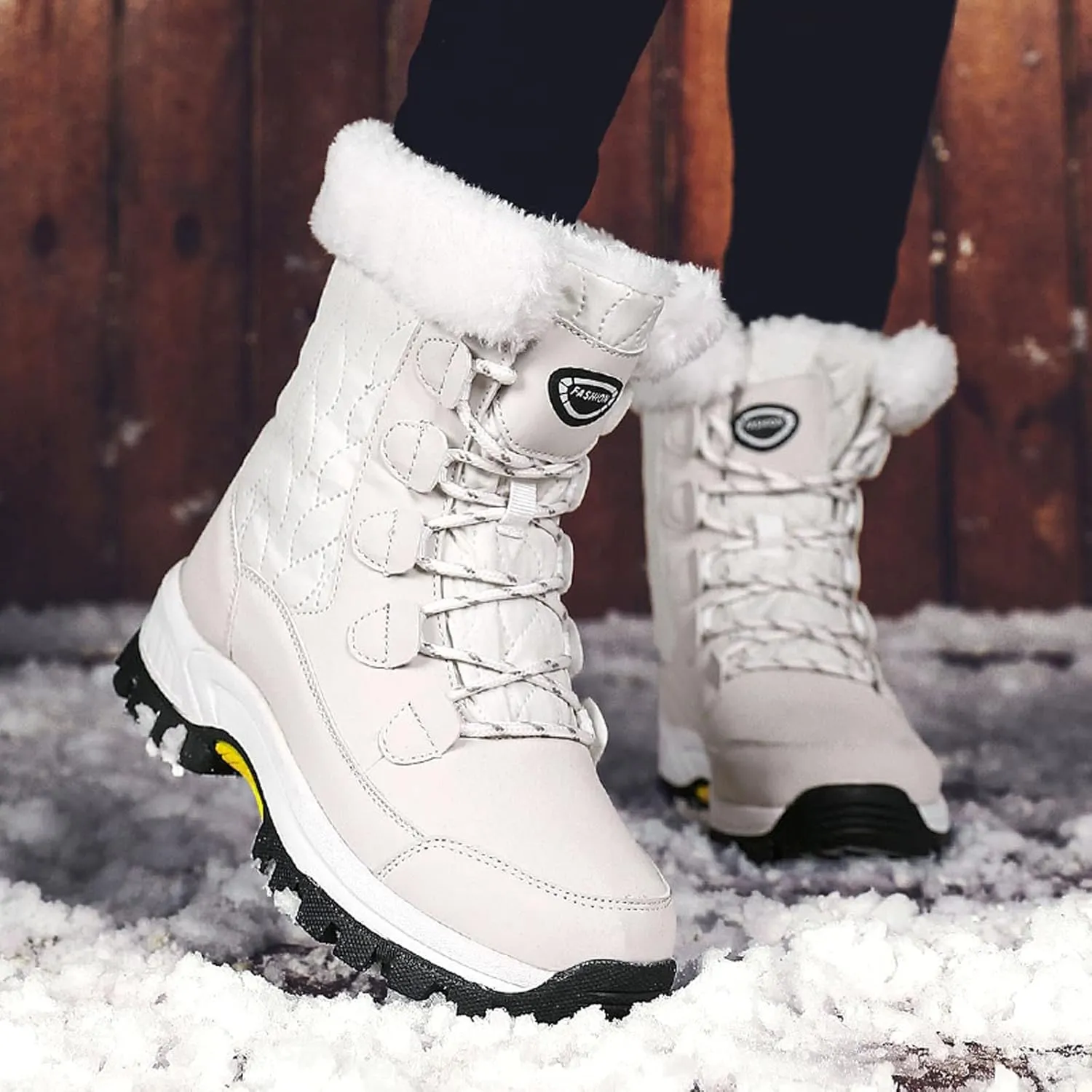 Womens Snow Boots Waterproof Winter Boots Anti-slip Warm Fur Booties Winter Warm Outdoor Ankle Boots Ladies Walking Hiking Booties