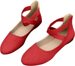Women's Suede Ballet Shoes Large Size Shallow Mouth Elastic Strap Round Head Shoes Flat Heel Single Shoes Flat Shoes, 4